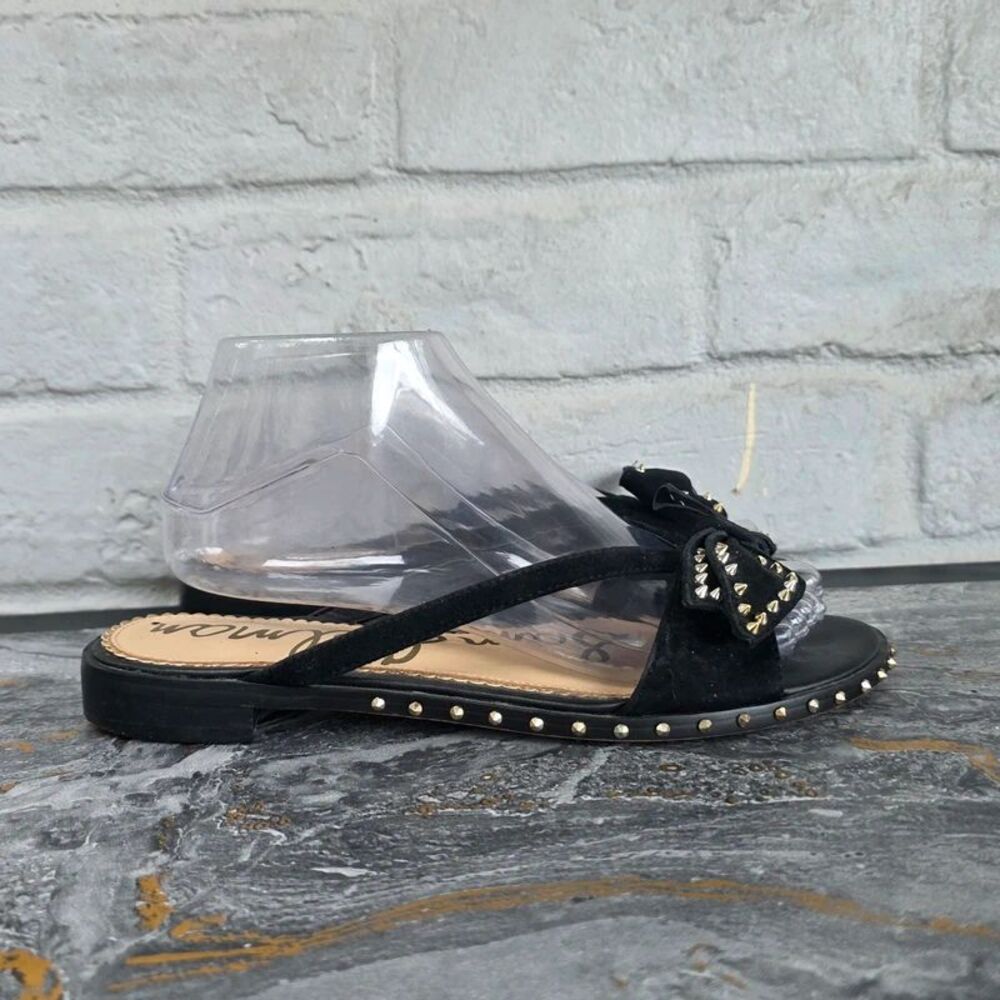 Sam Edelman Dariel Black Suede Studded Bow Slingback Sandals Women's Size 7.5M